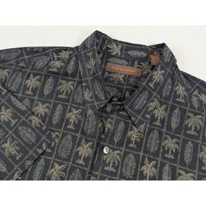 Vintage Tori Richard Black Palms Trees Hawaiian Shirt Mens XLT Tall Vacation